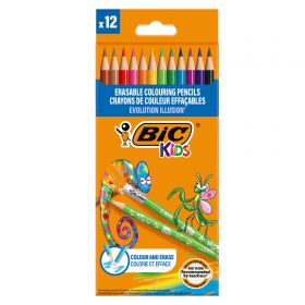Creioane colorate cu radiera BIC Evolution Illusion, 12 culori/set
